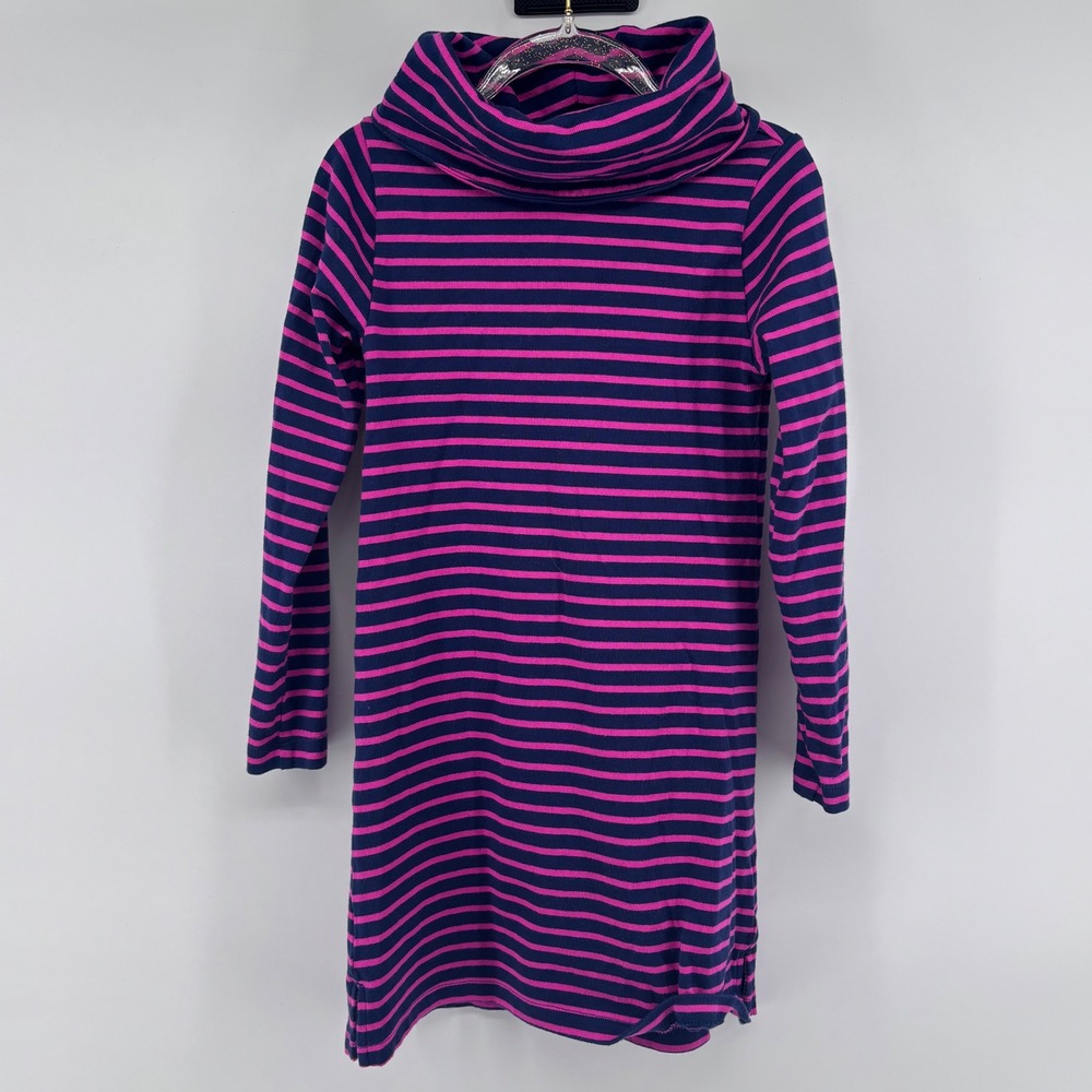 Vineyard Vines Kids XS Dress Striped Navy Blue Pink Cowl Neck Long Sleeve